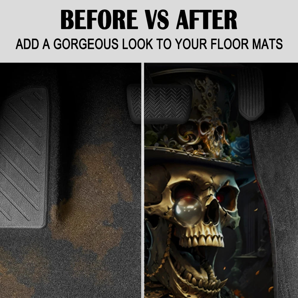 2/4PCS Gentleman Skull Pattern Car Floor Mats Water-absorbent Anti-slip Anti-fouling Mats for Car Front and Back Seat Carpets