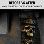2/4PCS Gentleman Skull Pattern Car Floor Mats Water-absorbent Anti-slip Anti-fouling Mats for Car Front and Back Seat Carpets
