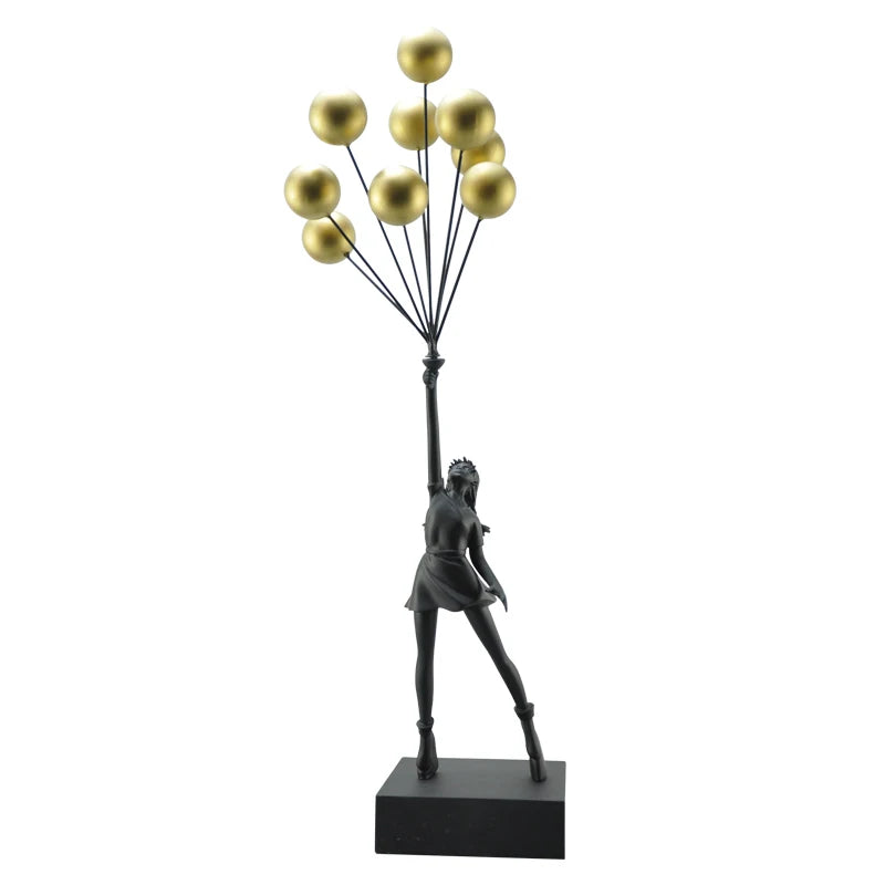 Art Balloon Girl Statues Banksy Flying Balloon Girl Sculpture Resin Craft Home Decoration Christmas Gift  living room decoration