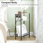 Small Narrow Side Table with Charging Station Set of 2, Skinny End Table for Small Spaces, Slim Nightstand with USB Ports Outlet
