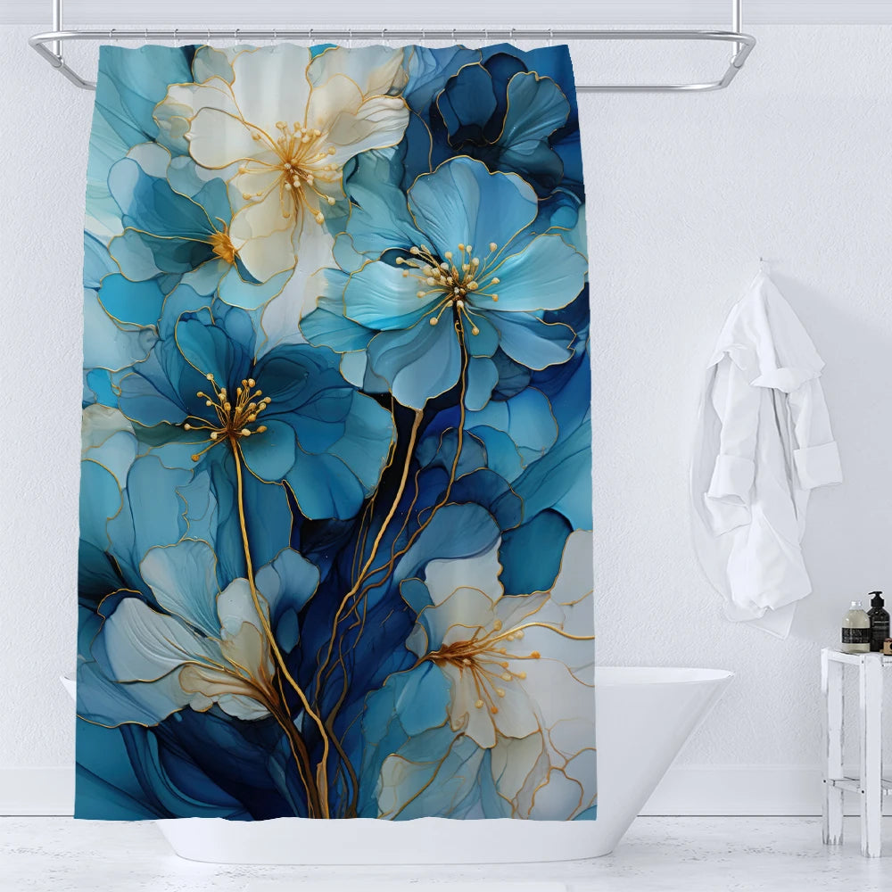 Art Watercolor Flowers Shower Curtain Print Modern Nordic Minimalist Polyster Fabric Home Decor Bathroom Curtains with Hooks