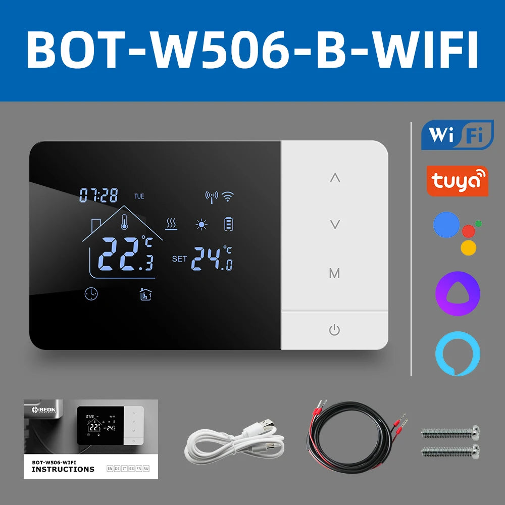Beok Tuya Heating/Cooling Thermostat for Gas Boiler Smart Home Battery-powered Thermoregulator Daily programming Work with Alexa