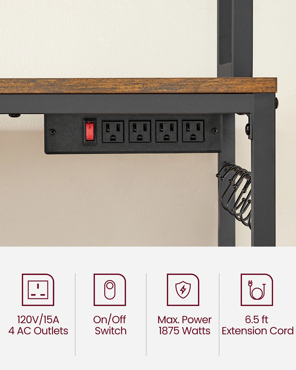 Kitchen Shelf with 6 Hooks and Metal Frame Kitchen Storage Rack Industrial Design Microwave Shelf