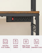 Kitchen Shelf with 6 Hooks and Metal Frame Kitchen Storage Rack Industrial Design Microwave Shelf