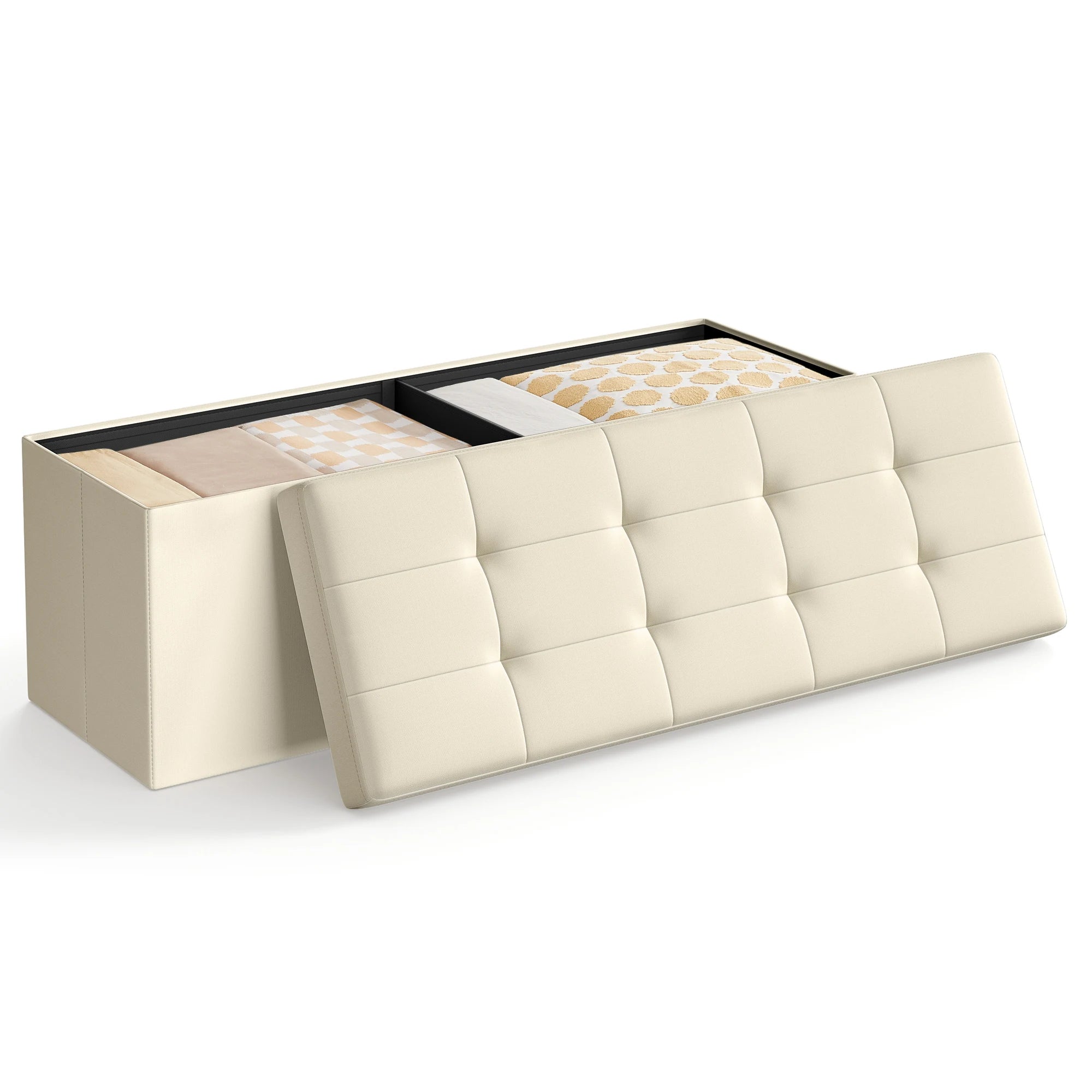 SONGMICS MAZIE Collection - 43 Inches Folding Storage Ottoman Bench, Ottoman Foot Rest, End of Bed Bench, Storage Chest
