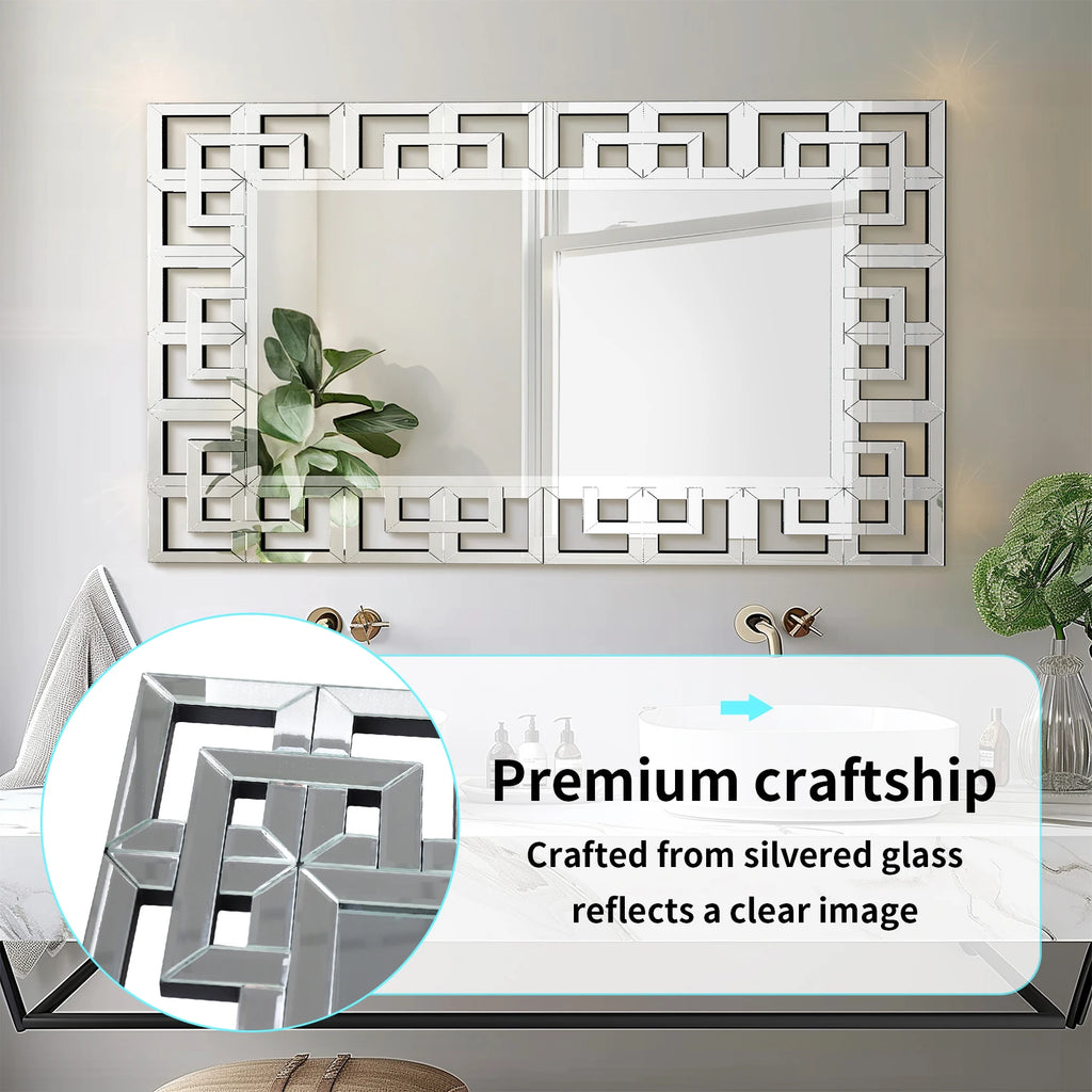 Upgraded 120CM Rectangle Silver Venetian Art Mirror Living Room Bathroom with Beveled Glass Edge Wall Mounted Accent Mirror