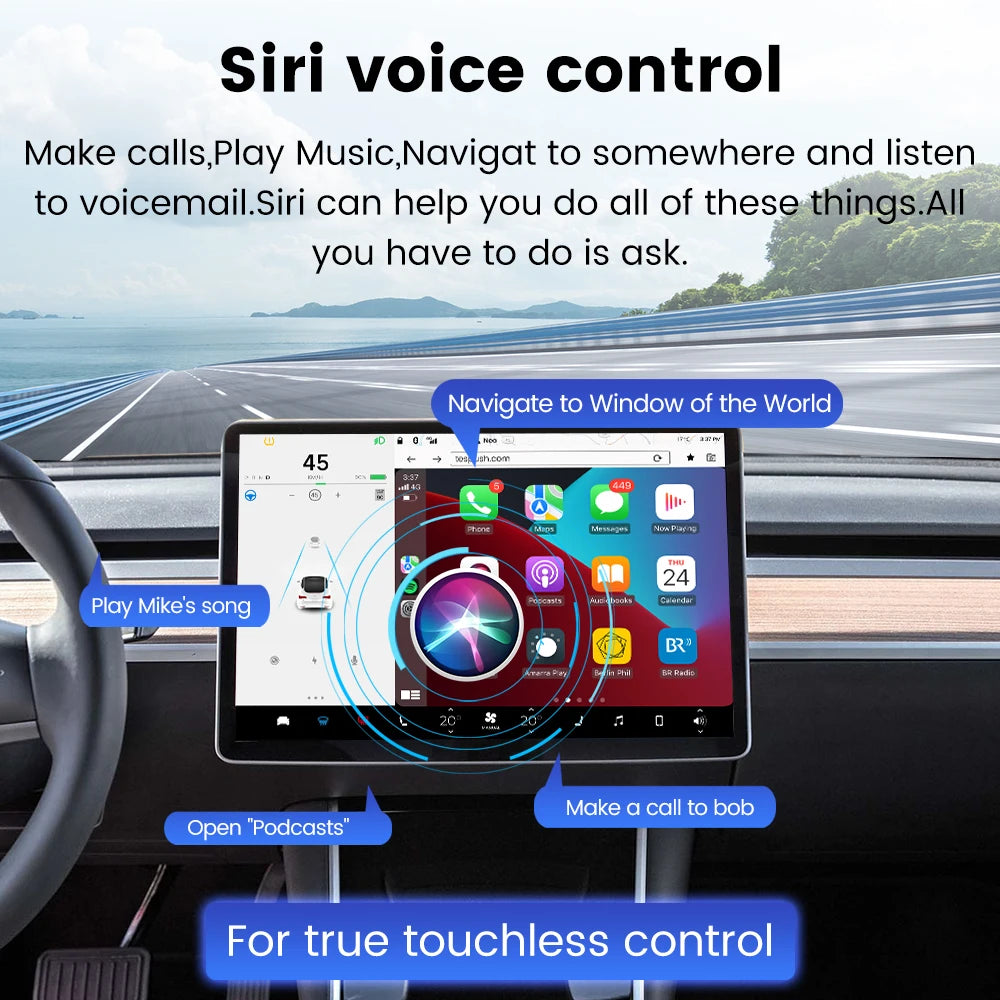 CarlinKit T2C CarPlay Android Auto Wireless Adapter for Tesla Model 3 Model Y Model S Model X Cybertruck Voice Control Waze Tmap