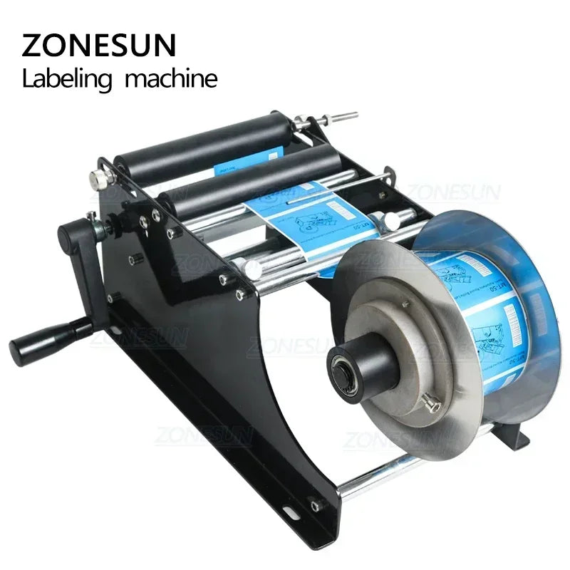 ZONESUN Manual Round Bottle Labeling Machine with Handle Plastic Bottle Hand Sanitizer Bottle Can Sticker Label Applicator ZS-50