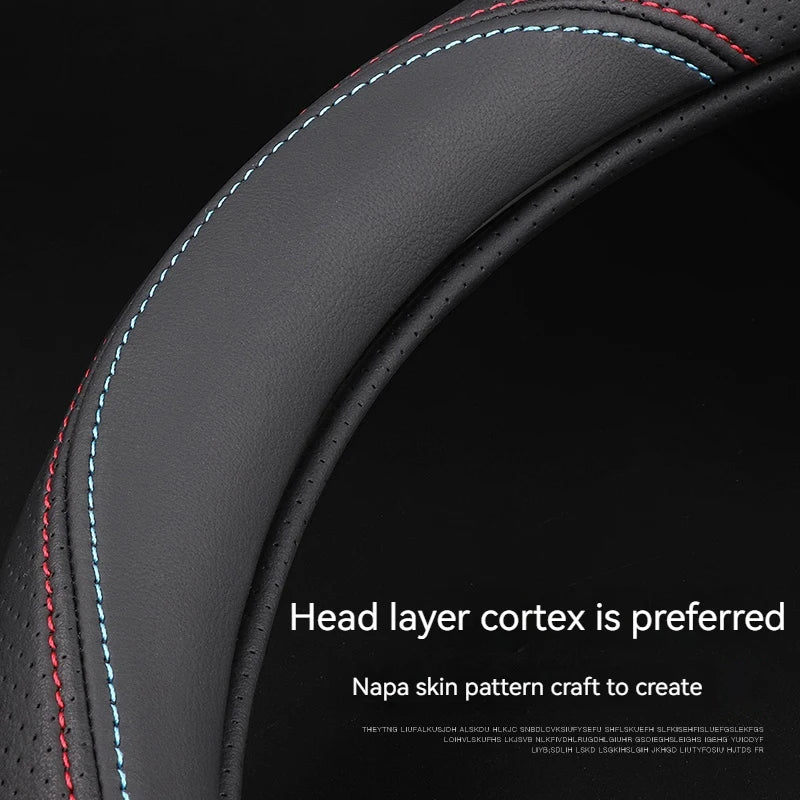 Full Leather Cover for All Seasons Auto Steering Wheel Cover Ultra-Thin Non-Slip Round Breathable Car Steering Wheel Protector