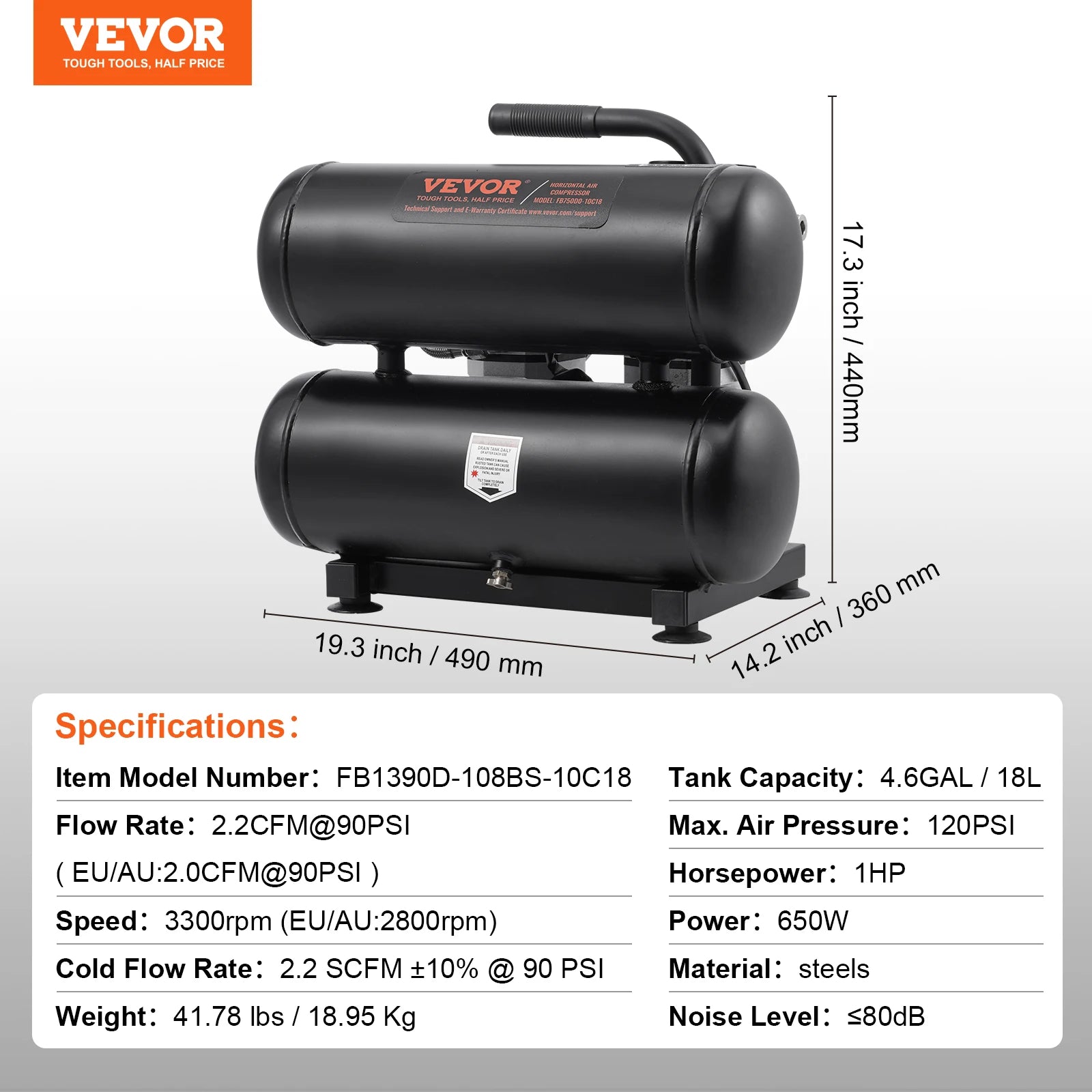 SucceBuy Air Compressor 750W/1450W/3000W Oil Free Air Compressor Quiet Portable Compressor Pump for Auto Repair Tire Inflation