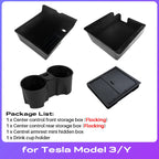 For Tesla Model Y 2020-2024 Hidden Storage Box Car Center Console Armrest Front and Rear Flocking Layer Container Slide