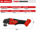 M-WALK 8500RPM High Speed Brushless Angle Grinder 100/125mm With Safety Guard Electric Power Tools For Milwaukee 18V Battery Pin