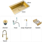 Gold Kitchen Sink Above Counter 304 Stainless Steel Single Bowl Goldn Basket Drainer Soap Dispenser Washing Basin