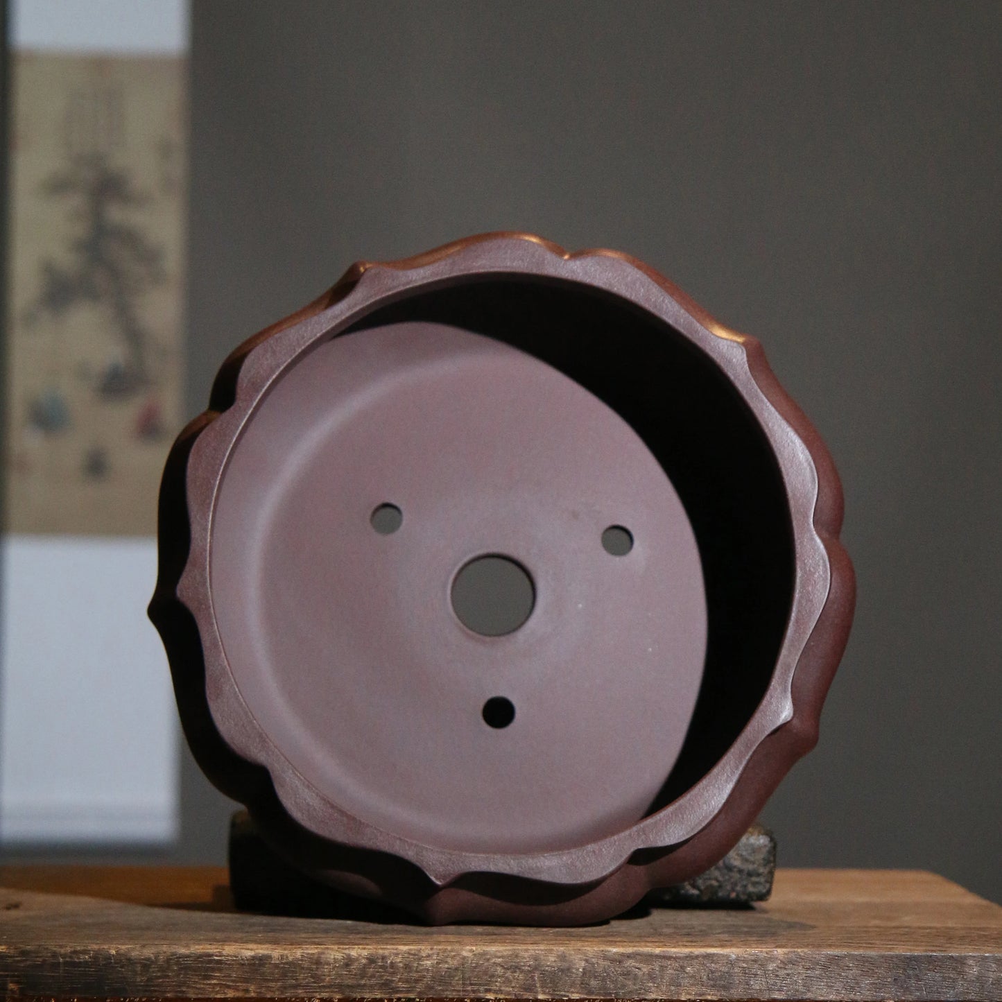 Purple Sand Bonsai Pot Vase, Chinese Shape, Carved, Home Room, Desk, Table, Garden Decoration