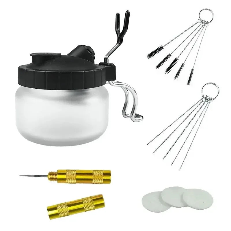 Onnfang 0.2/ 0.3/0.5mm Airbrush Cleaning Pot Glass Jar Bottles Filter Frosted Spray Gun Cleaner Tools Set Airbrush Accessories