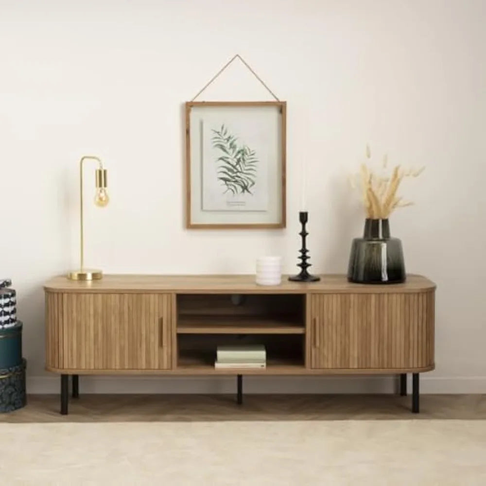 Colva TV Stand with 2 Sliding Doors – Adjustable Shelf – Storage 4 Compartments for Room,