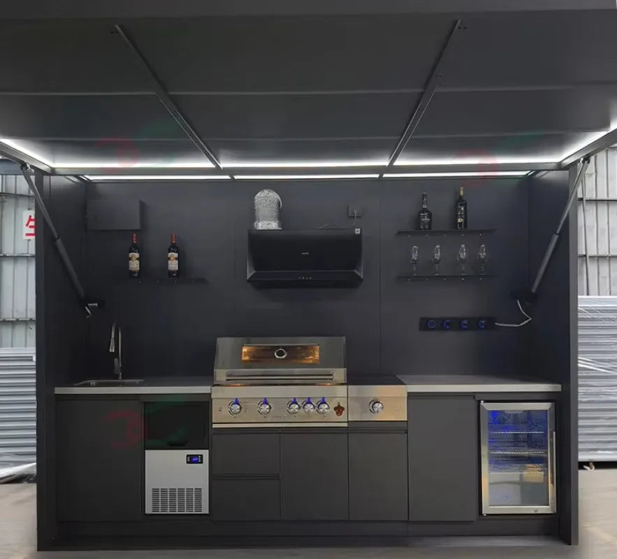 Customizable Mobile Outdoor Kitchen with BBQ Grill, Fridge & Storage for Tailgating & Outdoor Events