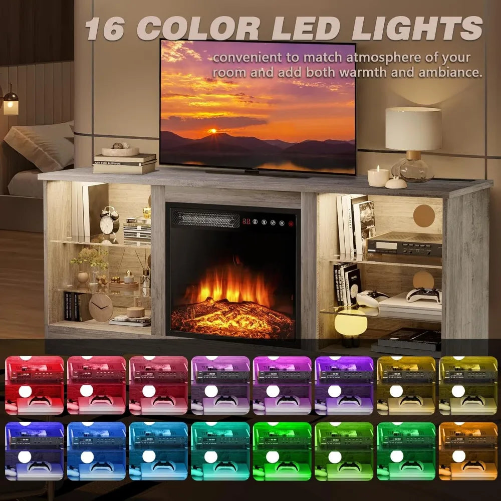 58" Fireplace TV Stand with 18" Electric Fireplace, Remote & Storage for TVs up to 65" | AlluCanFind