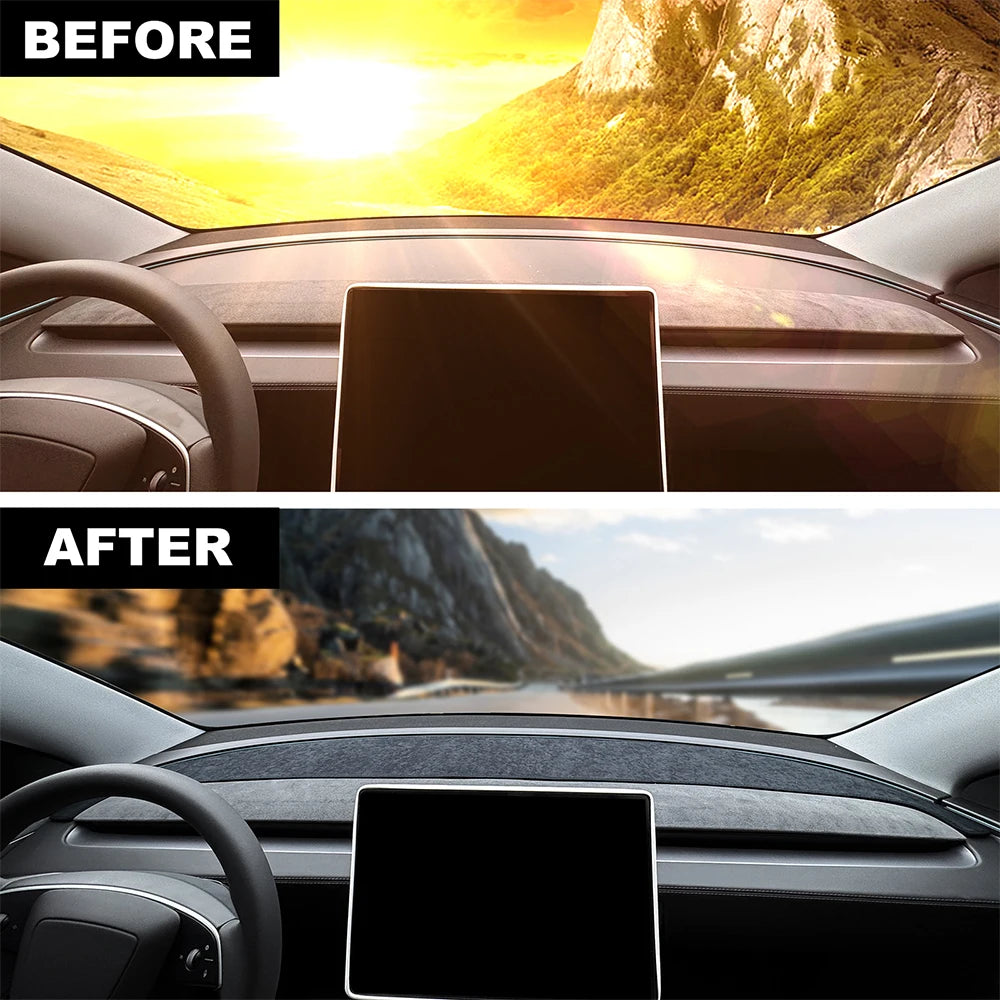 Anti-UV Dash Mat for Tesla Model Y Juniper 2025 2026-up Sunshade Protector Non-slip Accessories Top Flannel Dashboard Cover Pad