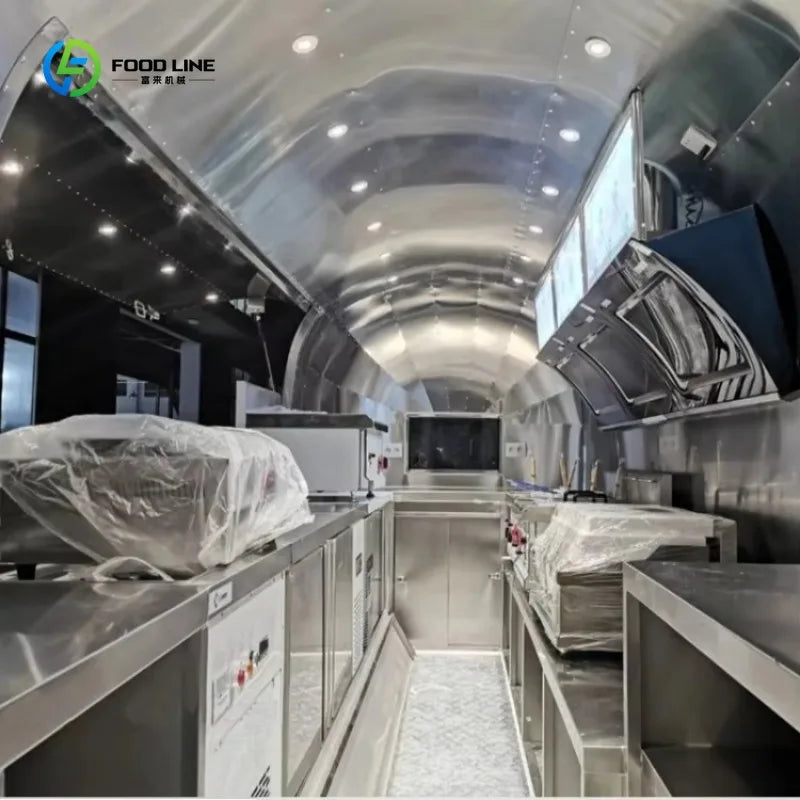 Customized Large Mobile Kitchen Fast Food Trailers with Full Kitchen Equipment Wheels 220v Fiberglass for Ice Cream Sale