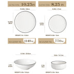 MALACASA 24/48Piece Ceramic Plates Black Rim Porcelain Dinnerware Set  6/12 Pcs Dinner/Soup/Dessert Plates/Bowl Service for 6/12