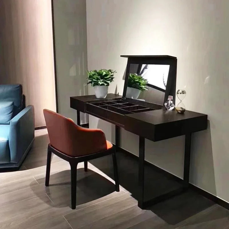 Jewelry Organizer Vanity Table Mirror Stool Flip Luxury Black Girl Dressers Makeup Desk Unique Coiffeuse De Chambre Furniture