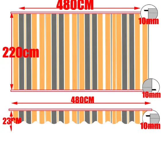 Retractable Patio Awning Replacement Fabric Cloth, Durable Exterior Sunshade, Canopy Cloth, Red and Orange Strips, RV Blind, 10