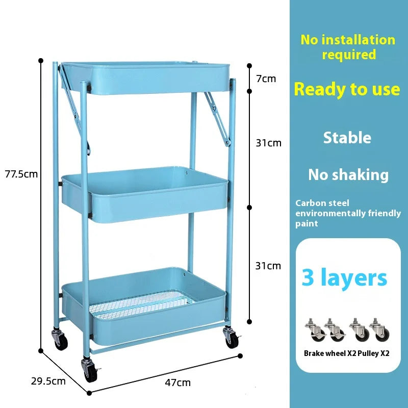 Foldable Storage Rack Small Cart Storage Rack Multi Layer Floor-standing Storage Rack Kitchen Snack Rack Toilet Mobile Storager