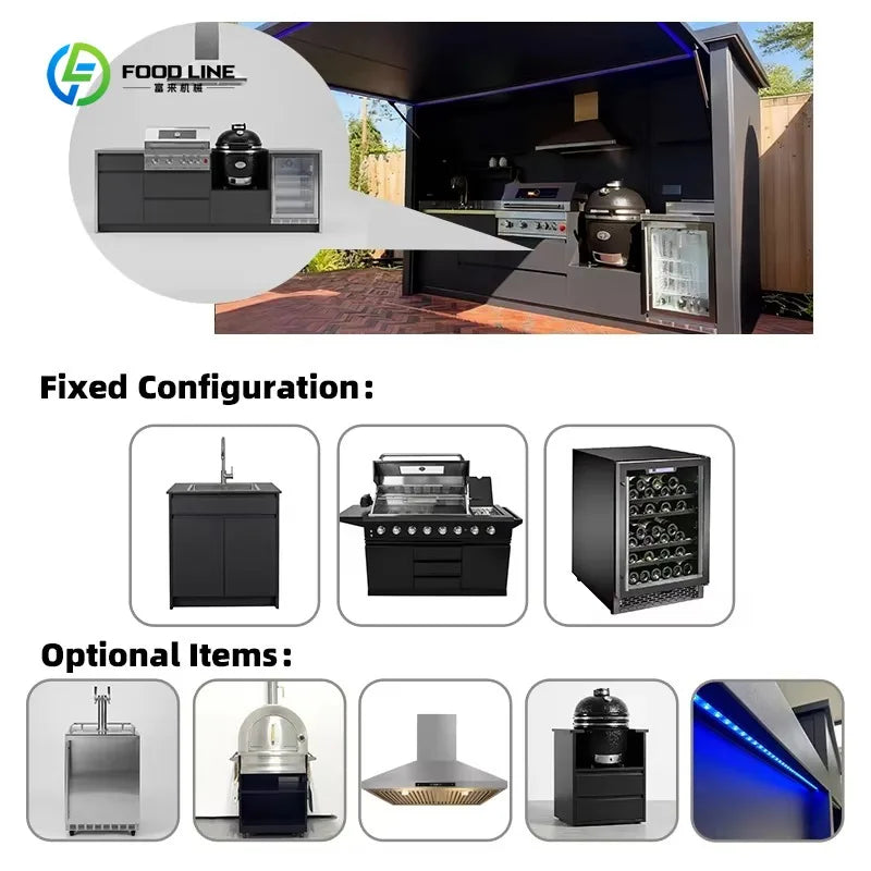 304 Stainless Steel Modular Outdoor Kitchen Set  Station Cabinet Island with Sink Drawer Weatherproof Customized