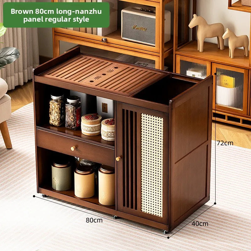 Mobile tea table Small tea table Kettle integrated tea cabinet Solid wood coffee table Tea cart Brewing tea table