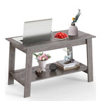 Rustic Farmhouse Wood Coffee Table with Storage Shelf, Rectangular Small Center Side Table for Living Room, Easy Assembly
