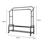 【Breeins】Double-Rod Clothes Rack with Wheels Storage Organizer Clothes Shelf Tidy Home Decoration