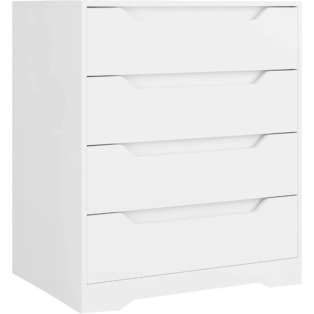 White Dresser, 4 Drawers Dresser, Modern Chest of Drawers with Cut-Out Handles, Small Dressers with Drawer, Wood Makeup Chest O