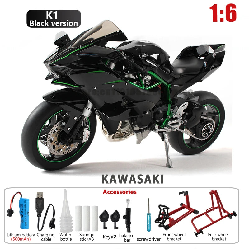 Key Start Dynamic Alloy Motorcycle Model With LED Sound And Smog Adjustable Throttle Model Motorbike Toy Desk Decoration Vehicle