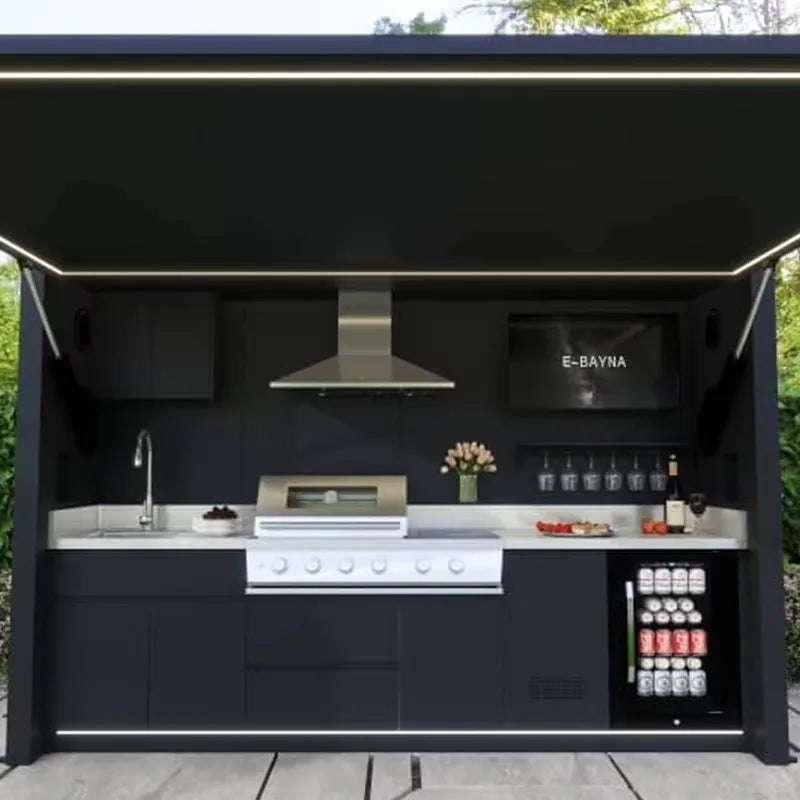 Customized Modular Outdoor Kitchen Station BBQ Island Set with Storage Shelves Heavy Duty Metal Frame for Patio Deck