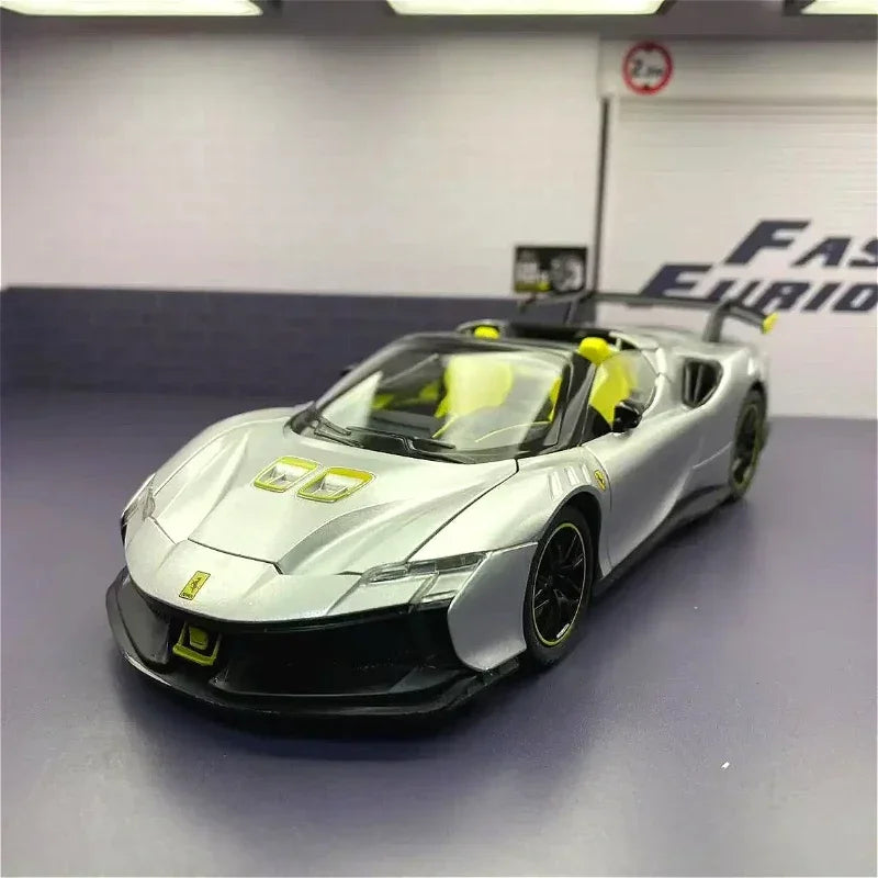 1:24 SF90XX SF90 Alloy Sports Car Model Diecasts Metal Racing Vehicles Car Model Sound Light Simulation Collection Kids Toy Gift
