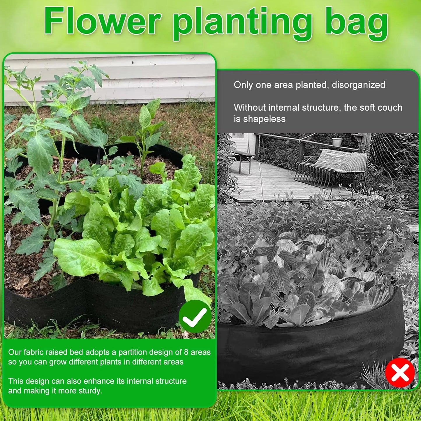 Garden Planting Bag with Multi-Grid Design – Felt Grow Bag for Vegetables, Tomatoes & Potatoes, Rectangular Nursery Pot Containe