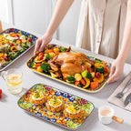 vancasso 3/6 Piece Long Plate Ceramic Salad Plates Set 3 size Rectangular Dessert Plates for Cake/Salad/Appetizer Oven Safe