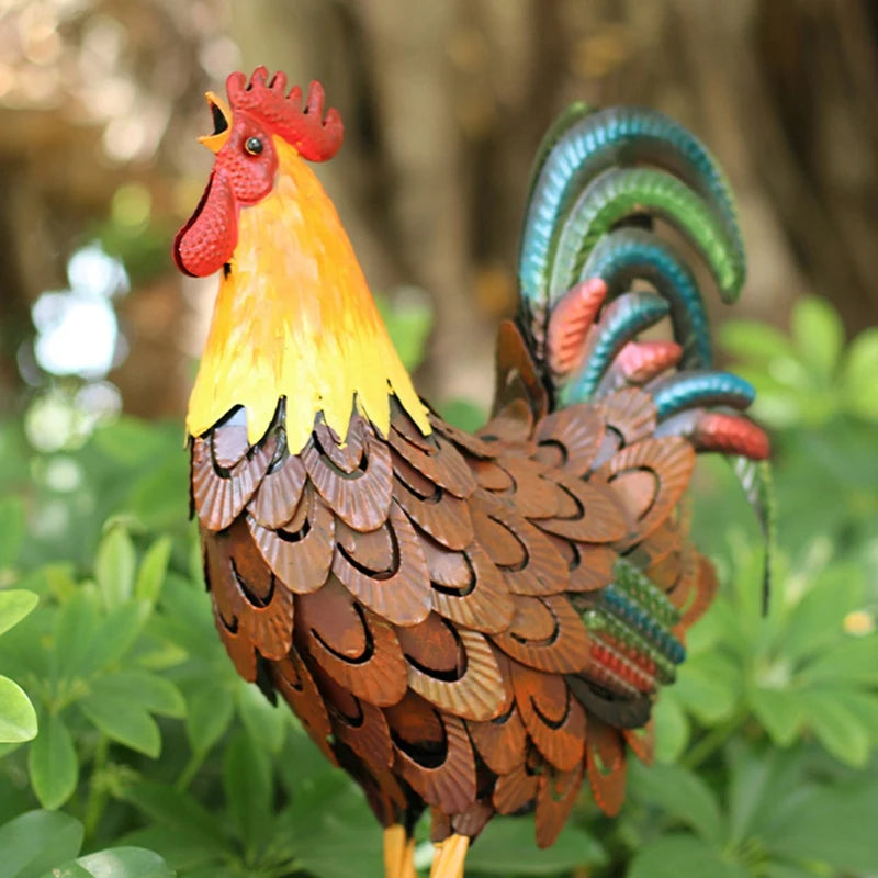 Metal Rooster Decor,Yard Chicken Decor,Outdoor Garden Statues, Chicken Sculpture for Backyard Decor & Lawn Ornaments