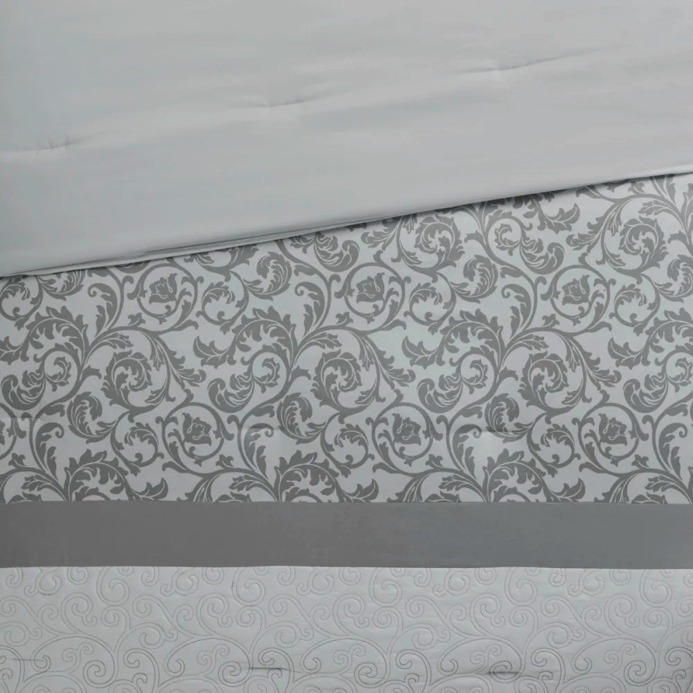 Embroidered 8 Piece Comforter Set Grey Queen