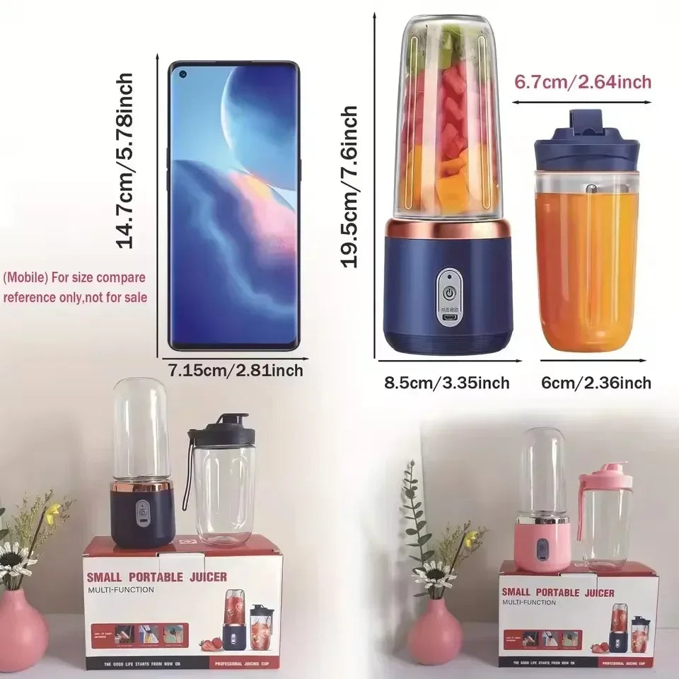 Portable Small Electric Juicer Blue/Pink Stainless Steel Blade Cup Juicer Fruit Automatic Smoothie Blender Kitchen Tool