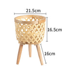Hand Woven Flower Pot Tripod Stand Detachable Rattan Pot Wood Pastoral Flower Baskets for Balcony Planters Home Indoor Decor