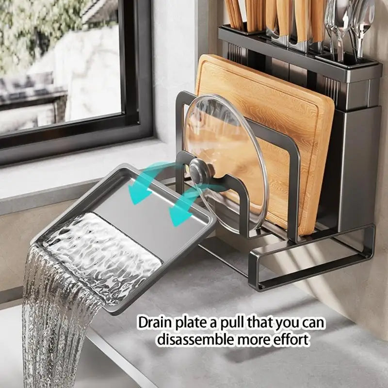 Carbon Steel Wall Mounted Kitchen Cutter Holder With Cutting Board Rack And Utensils Organizers For Small Space KXRE