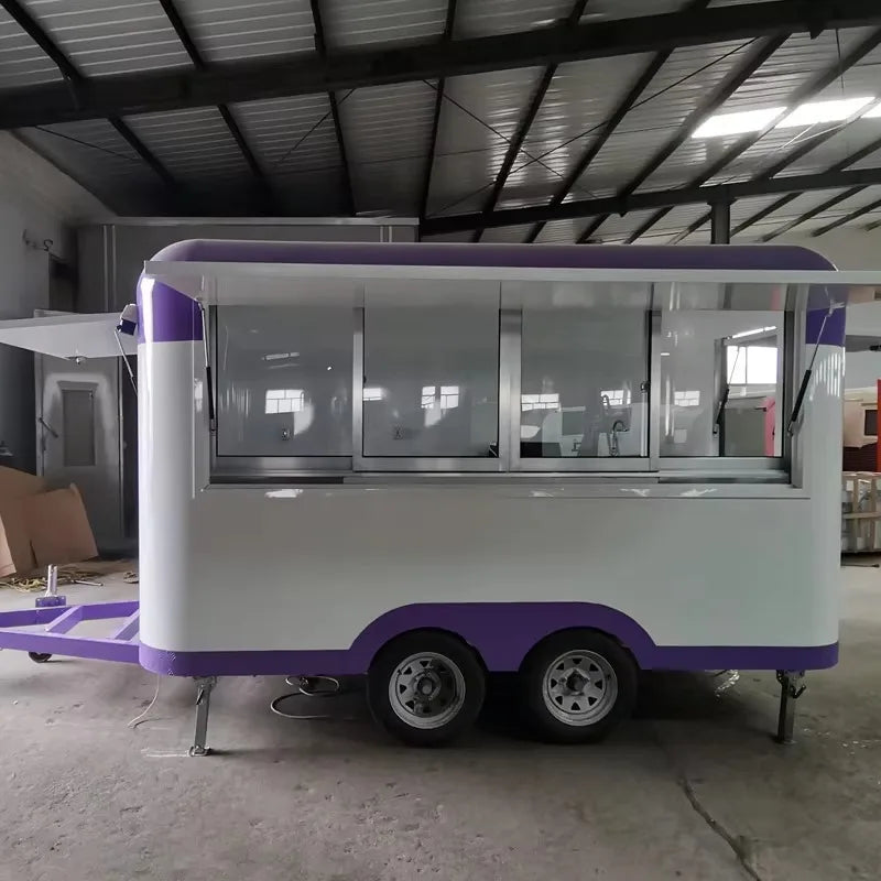 Mobile Food Truck Fast Food Kiosk Shipping Container Trailer with Full Kitchen Equipment Installation for Catering Business