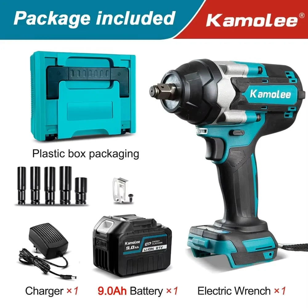 Kamolee 1800 N.M high torque wireless charging impact wrench 1/2inch brushless electric wrench compatible with Makita18V battery