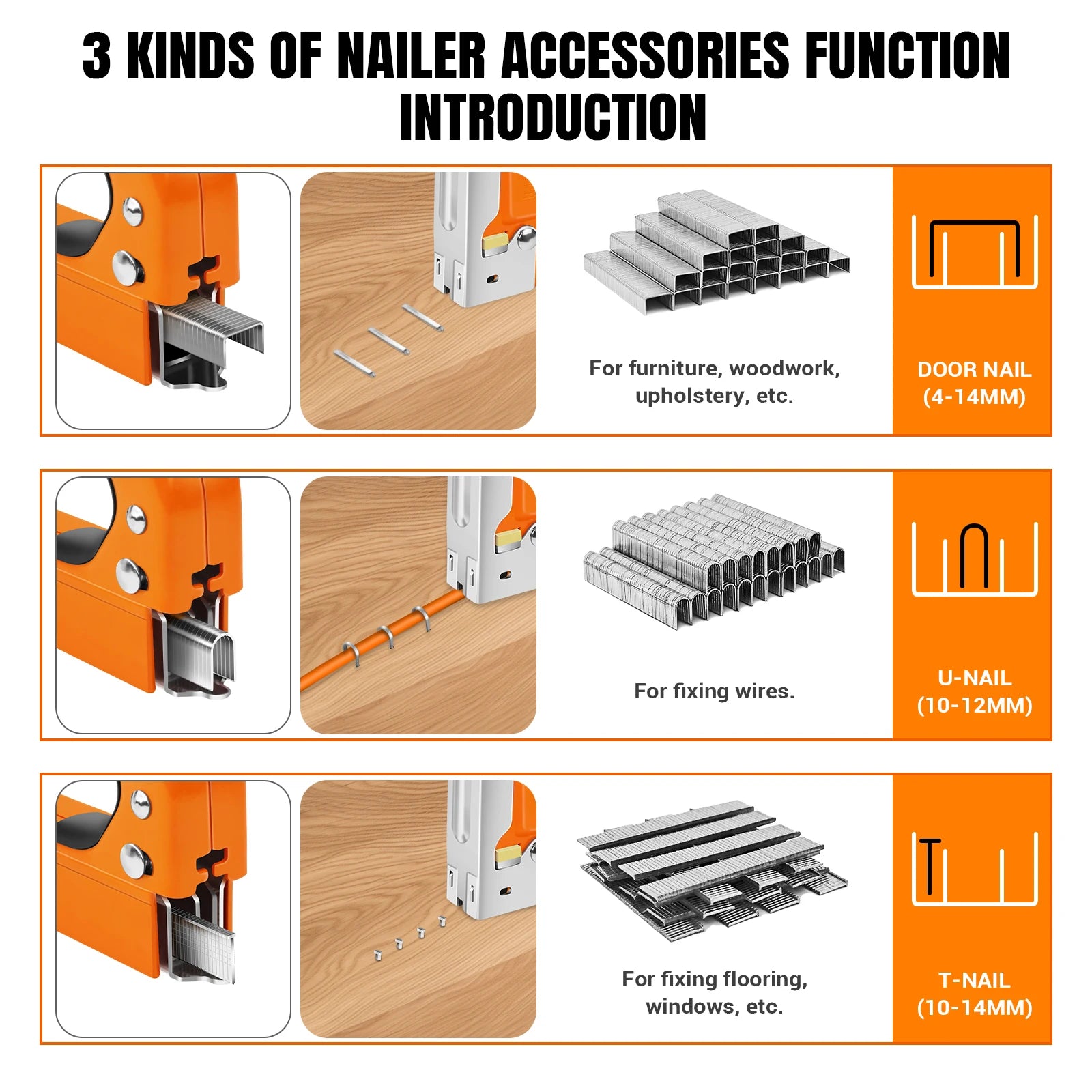 3 in 1 Manual Staple Gun Brad Nailer Heavy Duty,  Alloy Steel, Rubber Handle, 3000 Staples for Upholstery Wood, Easy to Use