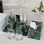 Luxury Marble Bath Set: Shampoo Bottles, Tray & Canister Organizer, Natural Stone Accessories for Home & Hotel Bathroom Decor