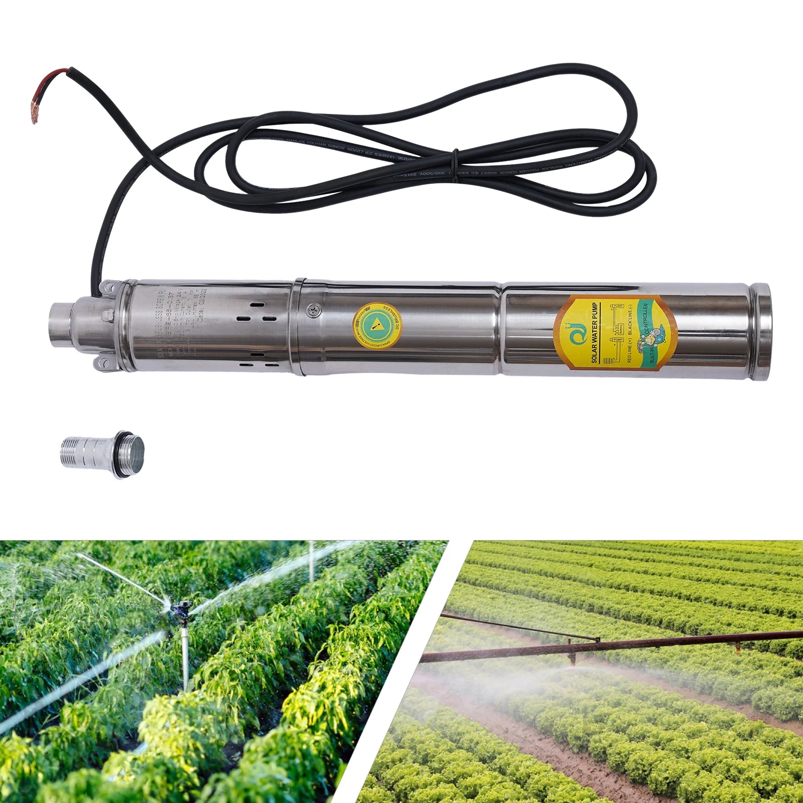Solar Water Pump 24V 370W Submersible Deep Well Pump Stainless Steel for Villages Families Farms Camping Car