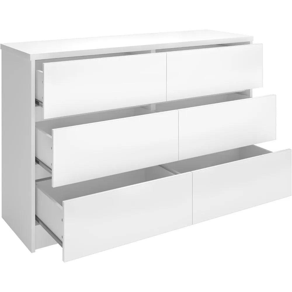 6 Drawer Dresser for Bedroom Modern, Chest of Drawers Wide Wooden Storage Organizer, Deep Double Wood Closet Cabinet, White TV S