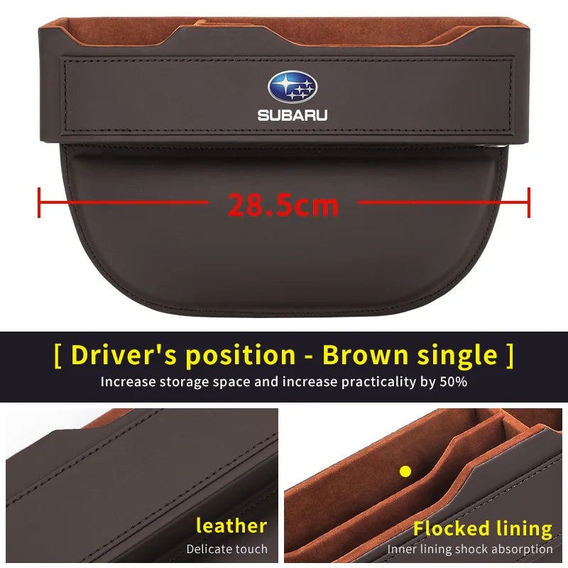 For Subaru Brz Ascent Forester Impreza Legacy Outback WRX XV Car Sewn Seat Gap Crevice Slot Leather Storage Box Auto Accessories